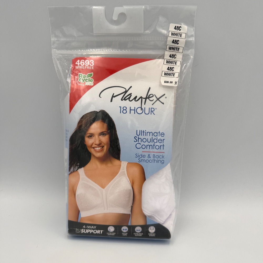 Playtex 18 Hour Ultimate Shoulder Comfort Wirefree Bra White 48C 4693 NEW
